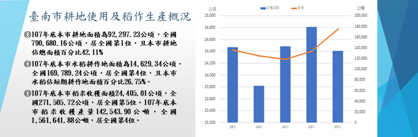 臺南市耕地使用及稻作生產概況