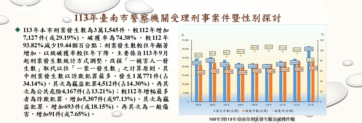 113年臺南市警察機關受理刑事案件暨性別探討